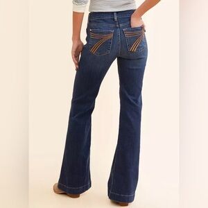7 For All Mankind Dark Blue Flare Jeans with Contrast Pocket Detail